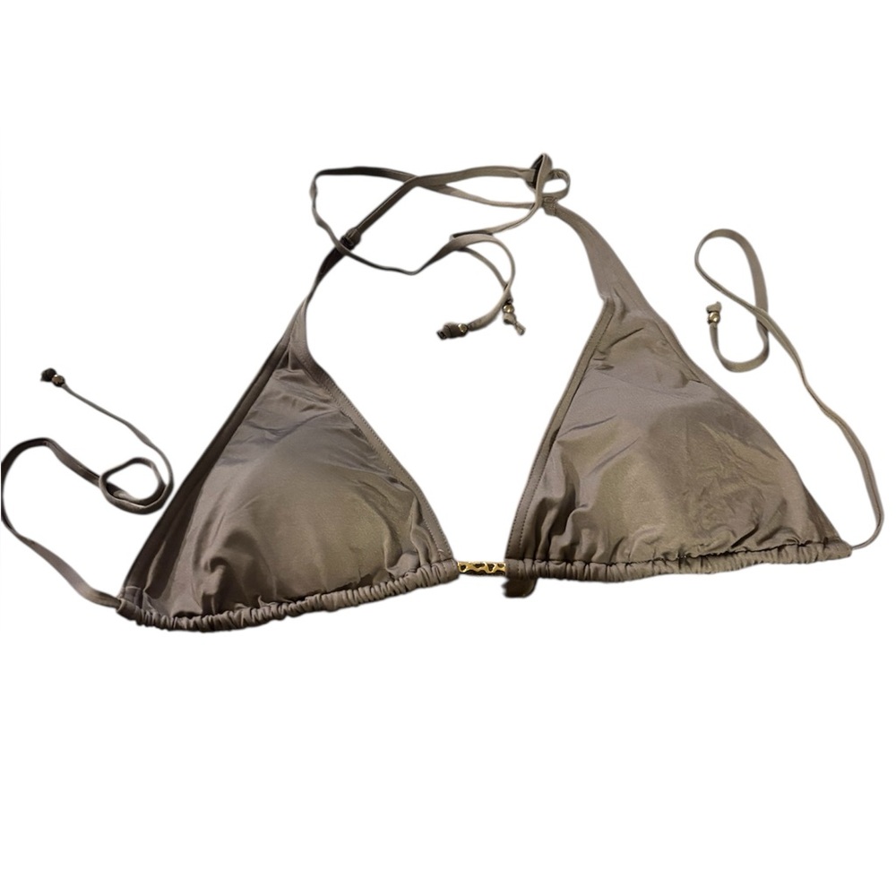 H&M size 10 Triangle Bikini Top in olive green with gold details,Removable pads